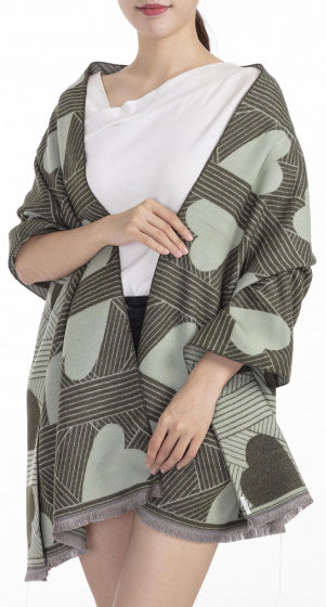 sjaal hart dames 180 x 63 cm polyester/viscose groen