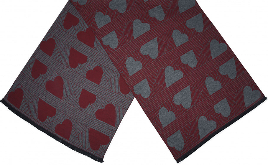 Cwi Sjaal hart dames 180 x 63 cm polyester/viscose rood/grijs