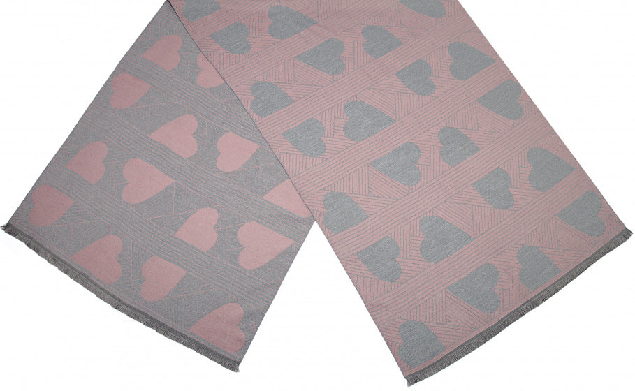 sjaal hart dames 180 x 63 cm polyester/viscose roze/grijs