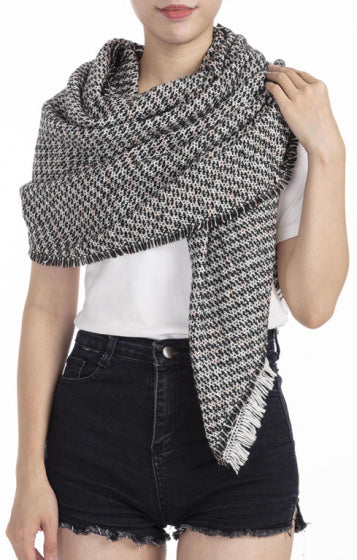 Cwi Sjaal Houndstooth Optic dames 190 x 57 cm polyester zwart