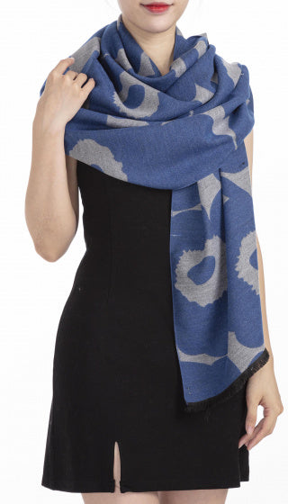 sjaal met bloemenprint dames 180 x 63 cm polyester blauw