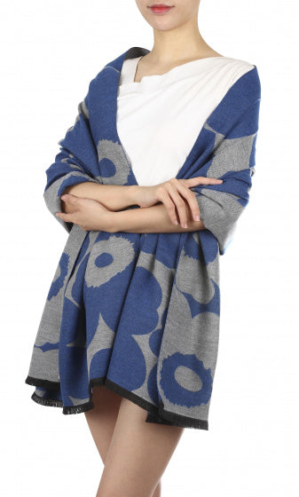 sjaal met bloemenprint dames 180 x 63 cm polyester blauw