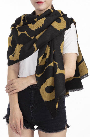 sjaal met bloemenprint dames 180 x 63 cm polyester geel