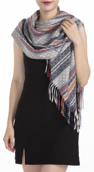 sjaal met print dames 180 x 65 cm polyester lichtgrijs