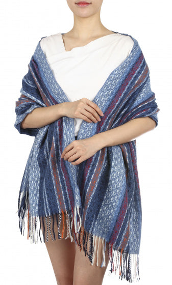 sjaal met print dames 180 x 65 cm polyester blauw one-size
