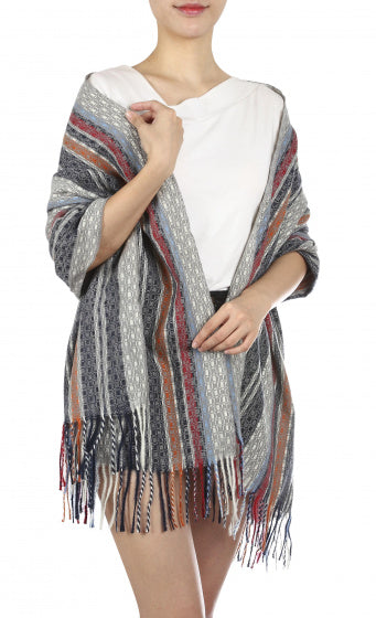 sjaal met print dames 180 x 65 cm polyester lichtgrijs