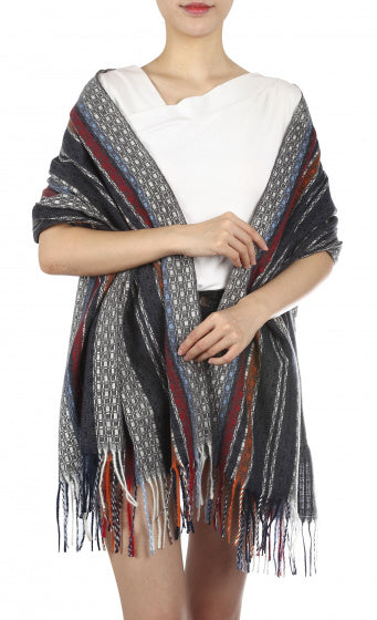 Cwi Sjaal met print dames 180 x 65 cm polyester grijs one-size