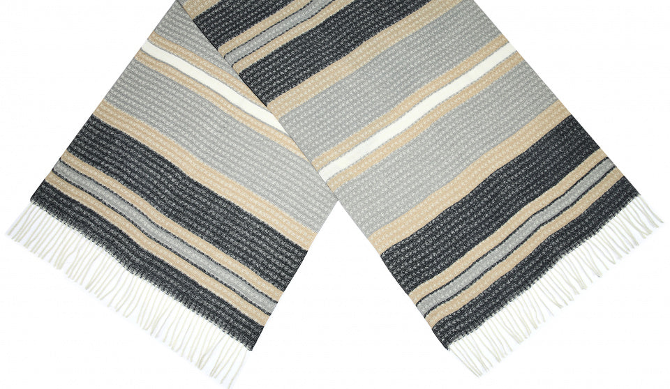 sjaal met strepen dames 180 x 65 cm polyester grijs/beige