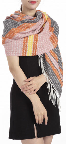 sjaal met strepen dames 180 x 65 cm polyester grijs/roze