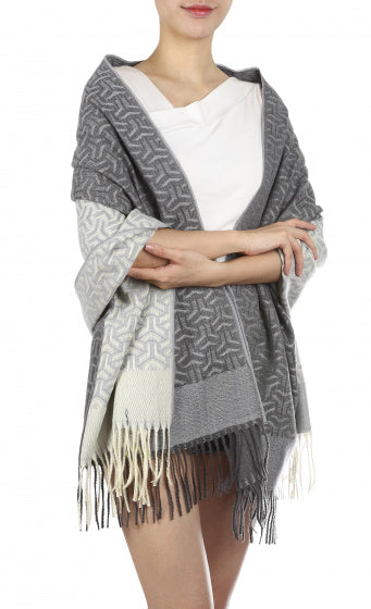 Cwi Sjaal Patroon dames 180 x 68 cm polyester grijs