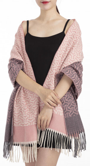 Cwi Sjaal Patroon dames 180 x 68 cm polyester roze/paars