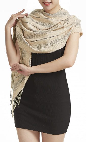 Cwi Sjaal Stripes dames 65 x 180 cm acryl beige