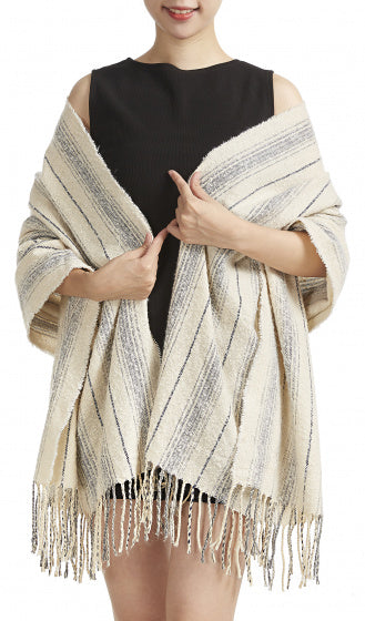 Cwi Sjaal Stripes dames 65 x 180 cm acryl beige/grijs
