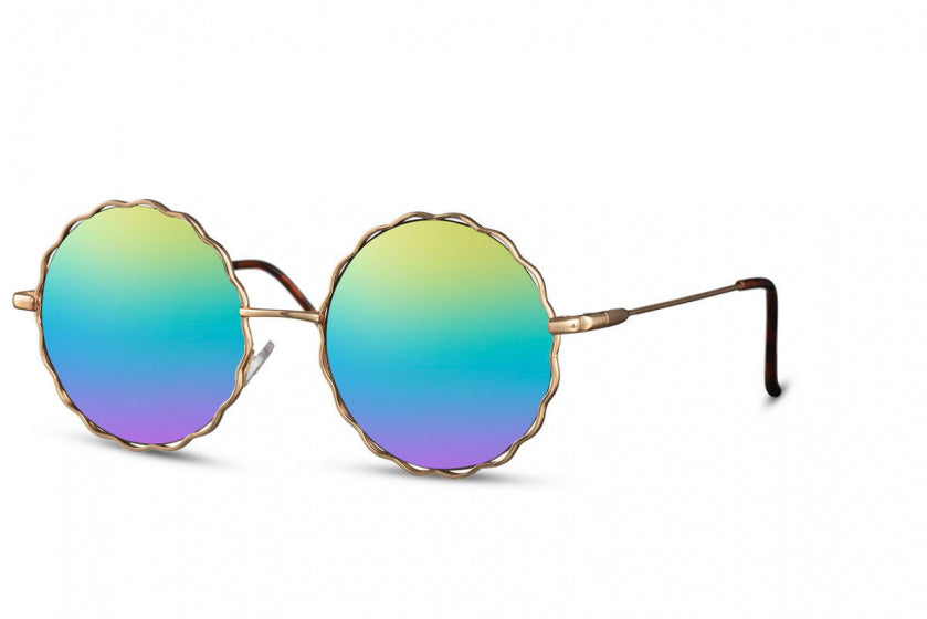 zonnebril dames rond randloos cat. 3 goud/regenboog