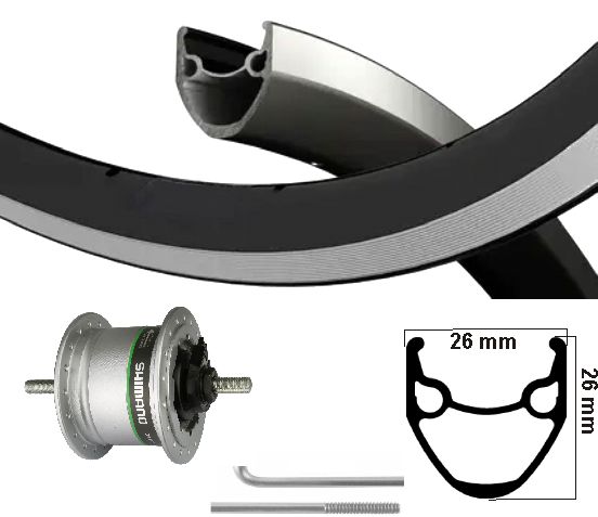 Kgs Voorwiel 28inch (622) stratos zw/zil naafdyn+r.brake 6v-2.4w vaste