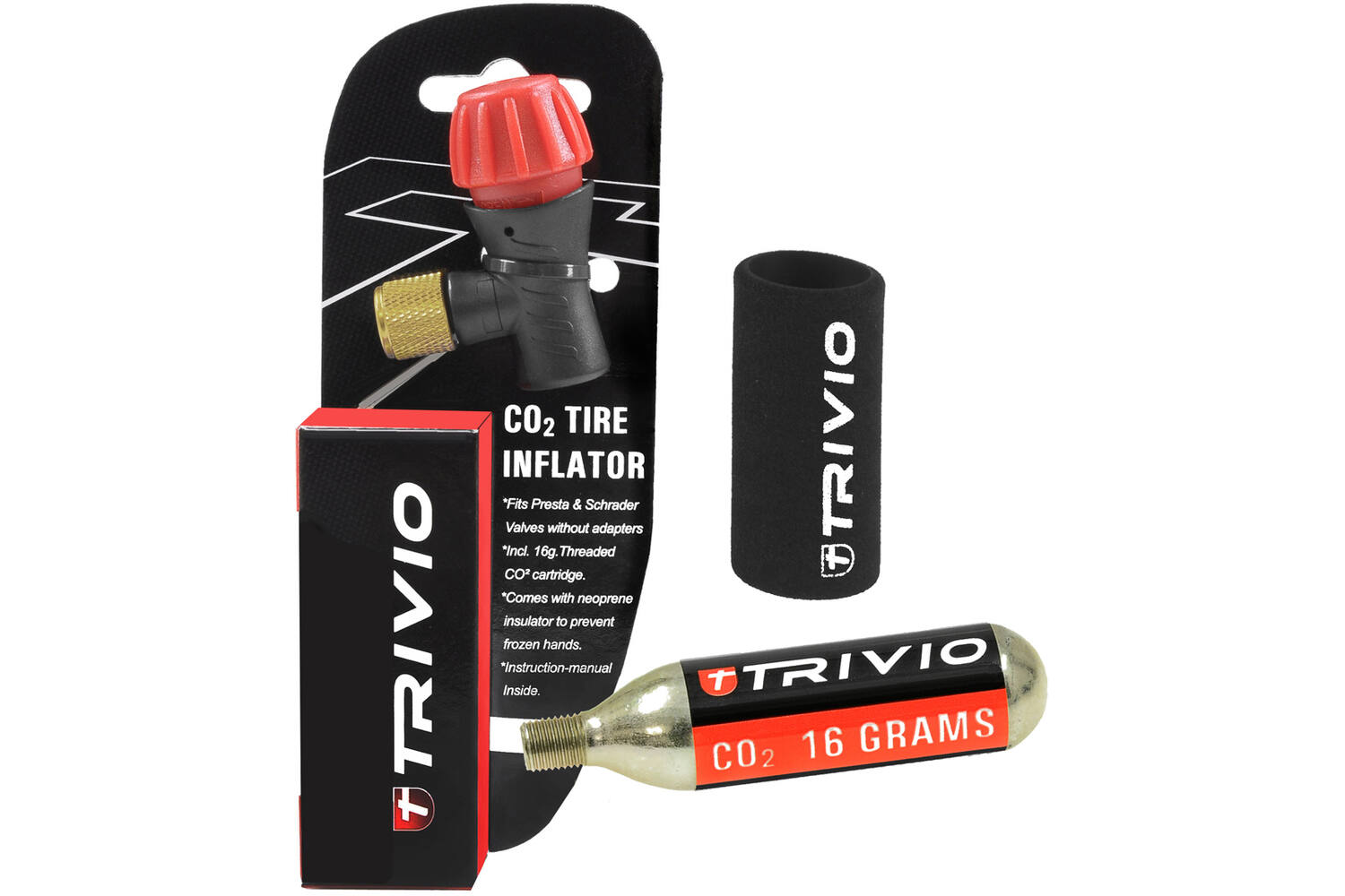 Trivio - co2 adapter + co2 patroon 16 gram + neoprene huls
