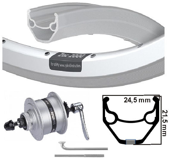 Kgs Voorwiel 28 inch (622) zac2000 zilver naafd 6v3w + disk uitval