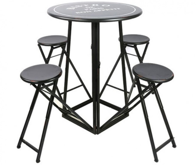 klaptafel en barkrukjes Lugo 103 cm aluminium zwart