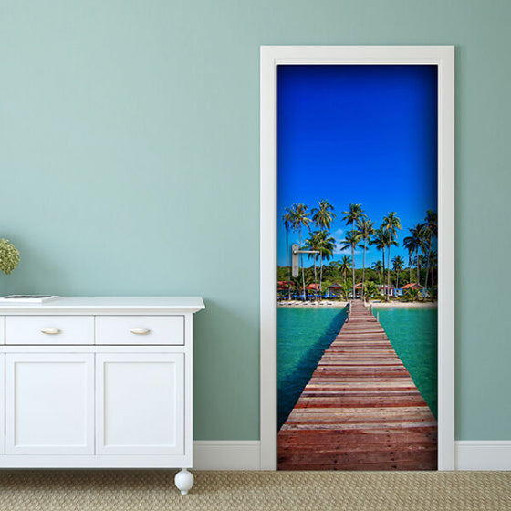 Dekoidea Deursticker Tropical Beach 83 x 210 cm vinyl blauw