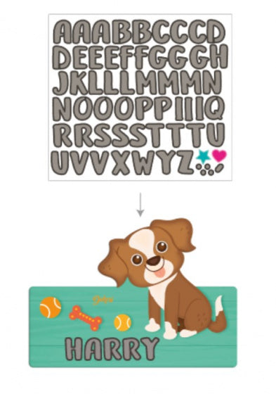 naambord puppy 25 x 16 cm hout bruin/wit 2-delig