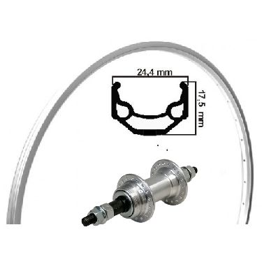 Kgs Achterwiel 28 inch (622) velg zilver freewheel vaste as