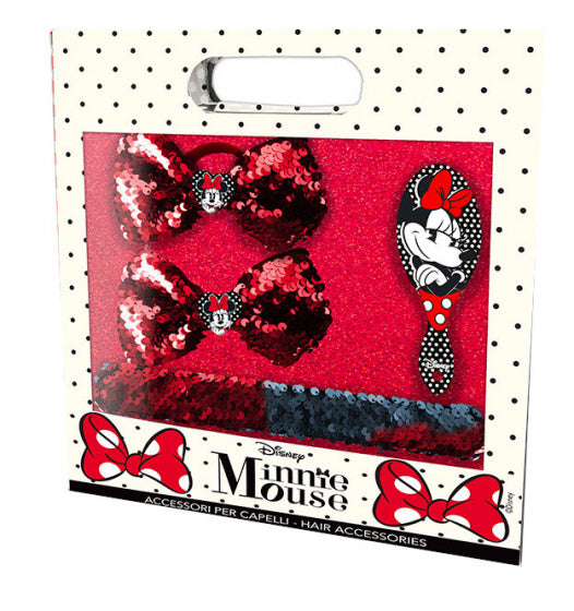cadeauset borstel Minnie Mouse zwart/rood 4-delig