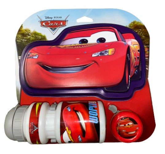 Cars fietsbel met bidon en bord 5/15 cm rood 3-delig