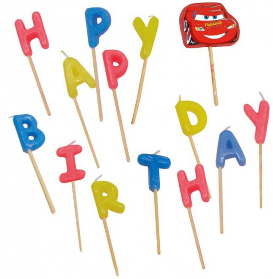 verjaardagskaarsjes Happy Birthday Cars wax 14 stuks