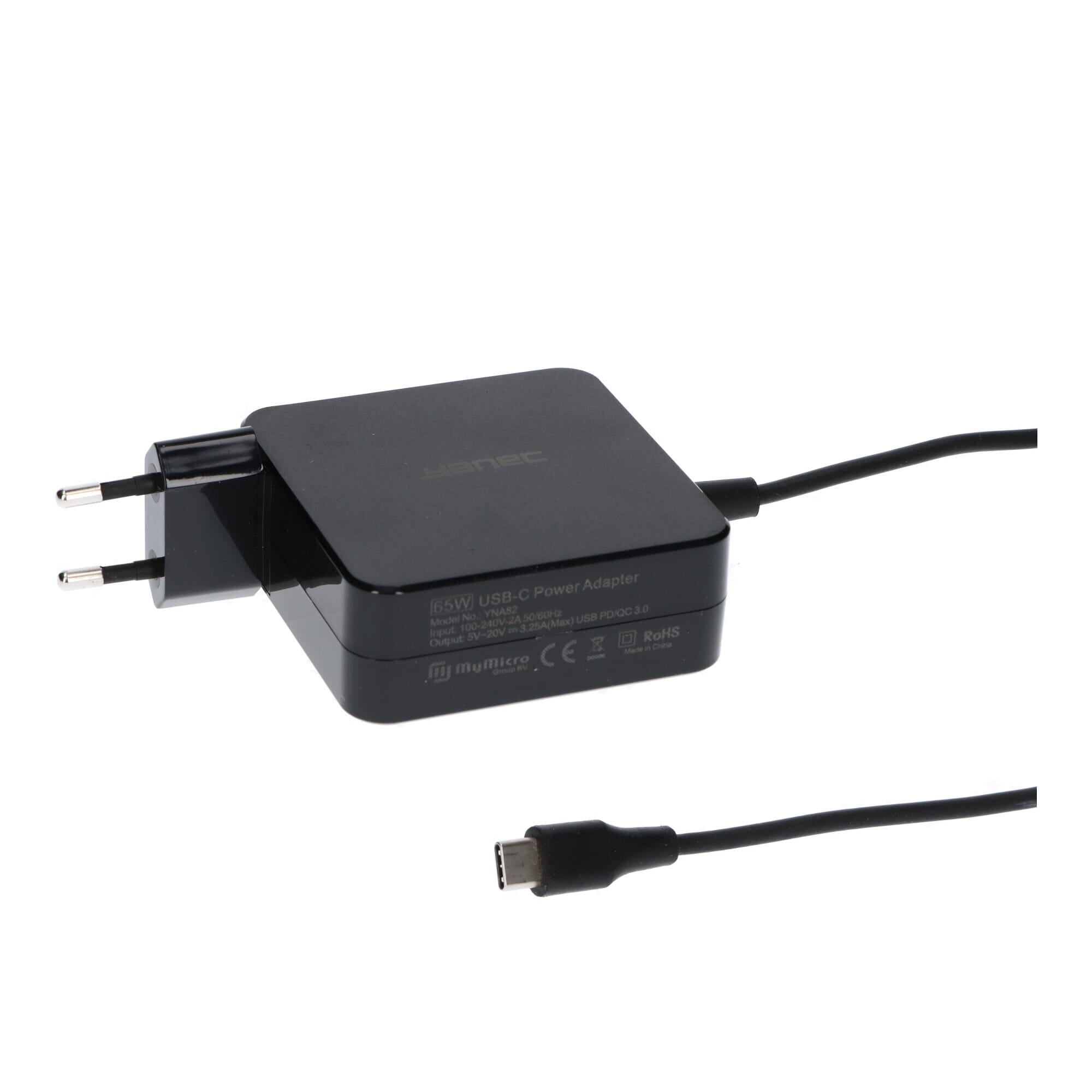 Yanec usb-c wandlader 65w zwart
