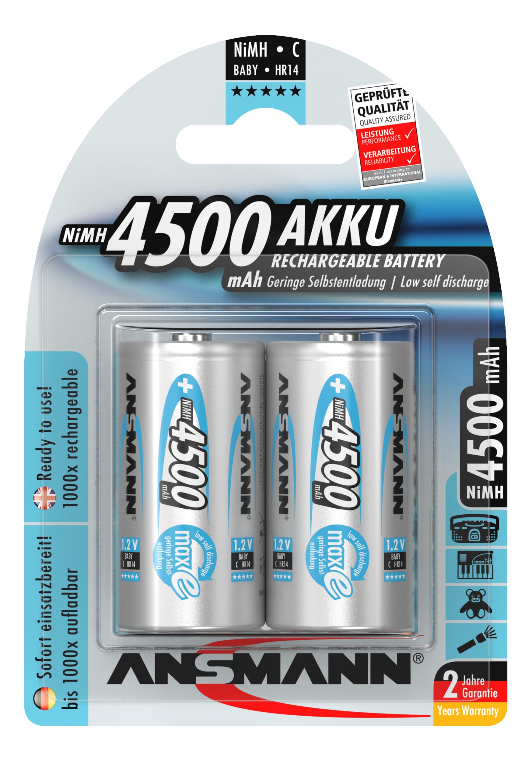 Ansmann NiMH Accu baby C 4500 mAh maxE 2er blister