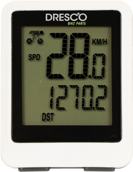 Dresco draadloze fietscomputer - 12 functies – grote display – scanfunctie – spatwaterdicht – incl. (cr2032) batterijen – klok (12 of 24 uur) - automatische start stop – achtergrondverlichting – incl. bevestigingsmaterialen - wit