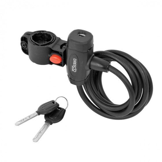 Dresco kabelslot 150 8 - spiraalslot - 150cm - rond 8mm - met steun - matzwart