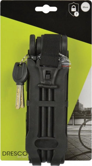 Dresco vouwslot – compact slot door scharnierconstructie – 6 elementen – met praktische framehouder met klittenband bevestiging - lengte 85cm 55mm dikke geharde elementen