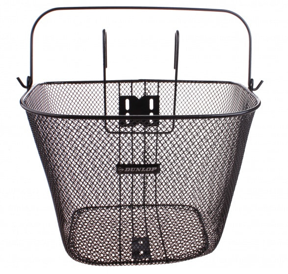 Dunlop fietsmand stuur 22l - fiets mand met handvat en haken - fietsmandje 34 x 24,5 x 26 cm - geschikt voor elektrische fiets, omafiets en stadsfiets - metaal - zwart