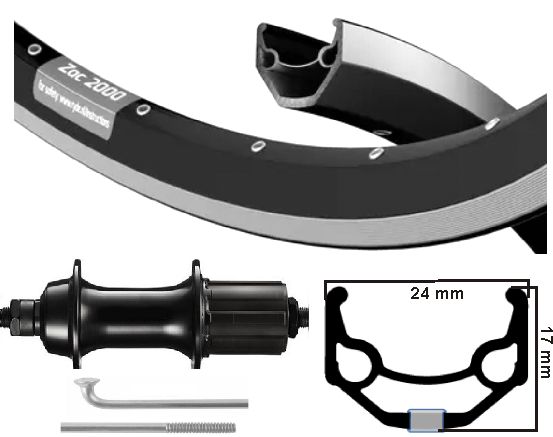 Kgs Achterwiel 28 inch (622) zac2000 zwart cassette 8-9 sp zw uitval