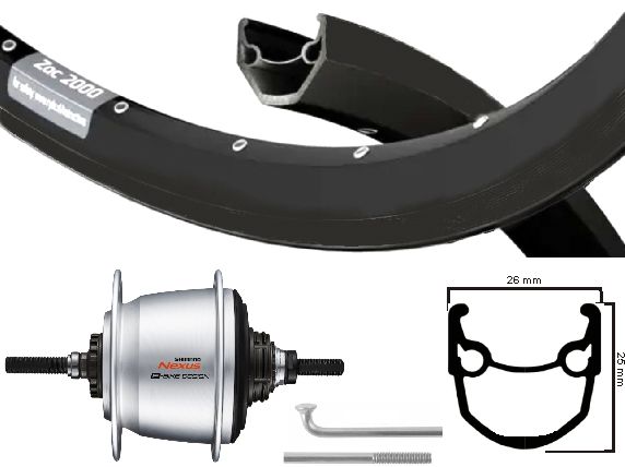 Kgs Achterwiel 28 inch 622 zwart/zilver/rvs nexus 5 rollerbrake