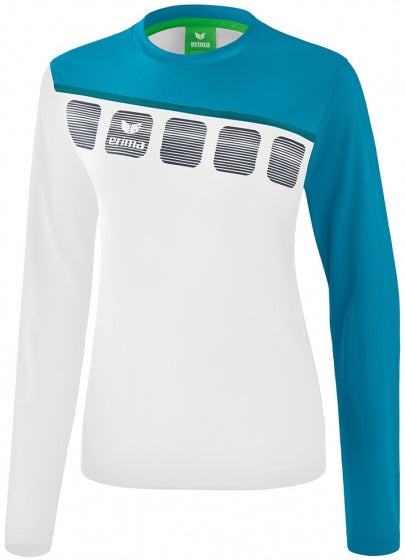 longsleeve 5-C dames polyester wit/blauw maat 44