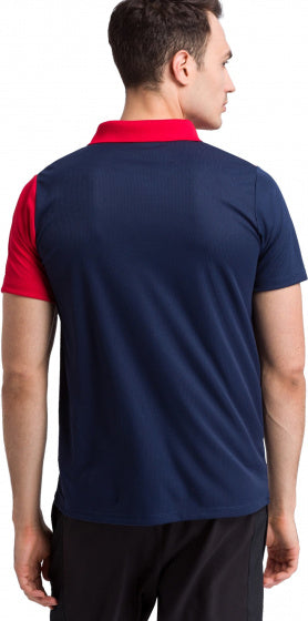 poloshirt 5-C heren polyester navy/rood/wit maat L