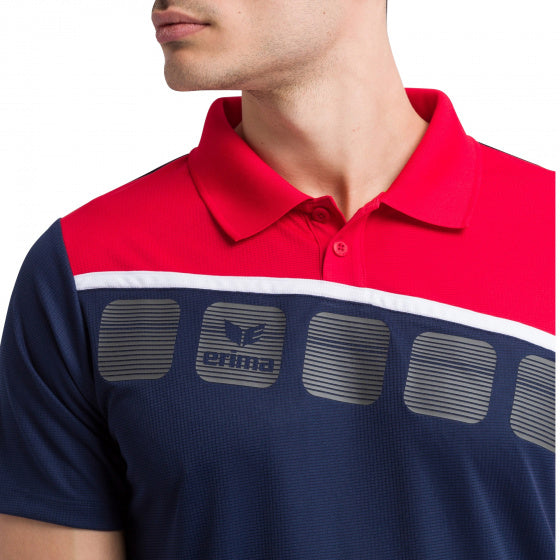poloshirt 5-C heren polyester navy/rood/wit maat L