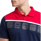 poloshirt 5-C heren polyester navy/rood/wit maat L