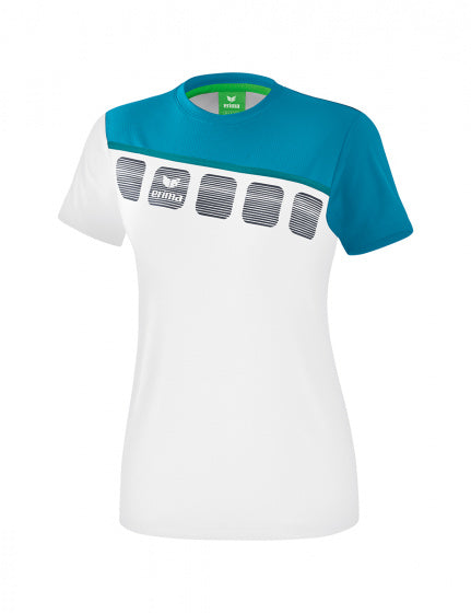 T-shirt 5-C dames polyester/mesh wit/blauw maat 46