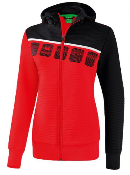 trainingsjack 5-C dames polyester rood/zwart maat 48