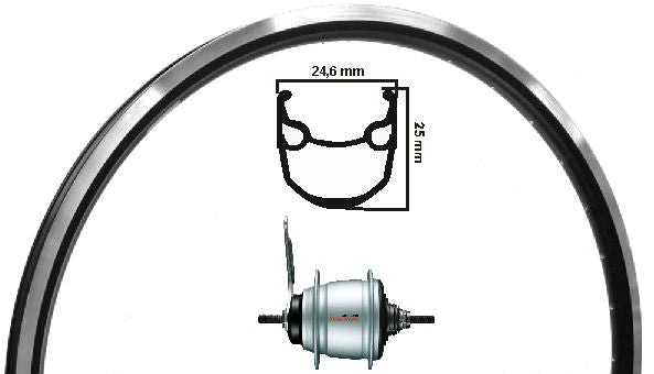 Kgs achterwiel 28 inch (622) nexus 8 remnaaf zwart/zilver kaal