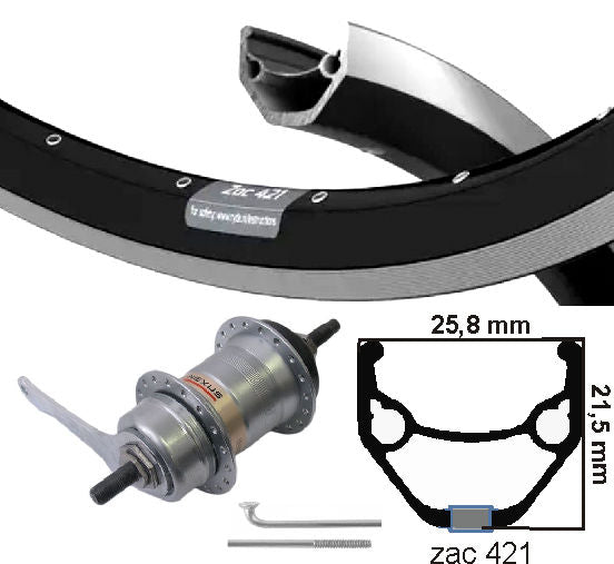 Kgs Achterwiel 28 inch (622) zac421 zwart/zilver nexus 3 remnaaf