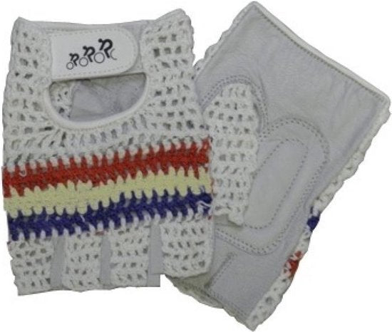 Hzb crochet fiets / fitness handschoen wit/blauw/rood maat xl