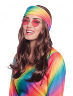 pruik met hoofdband Hippie polyester bruin one-size