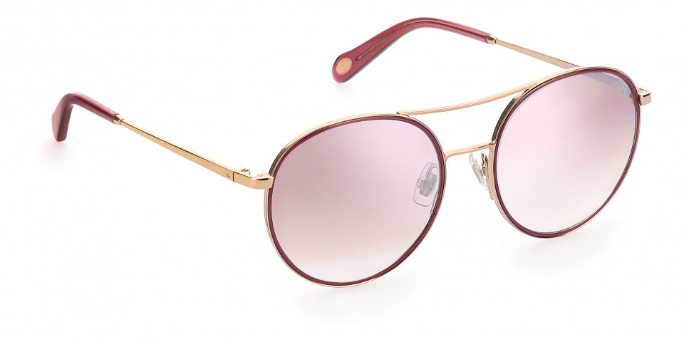 Fossil Zonnebril Fos 2100/G/S dames rond staal roze/bruin