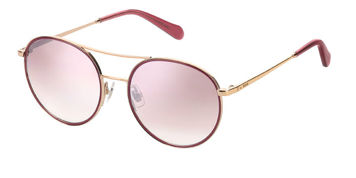 Fossil Zonnebril Fos 2100/G/S dames rond staal roze/bruin