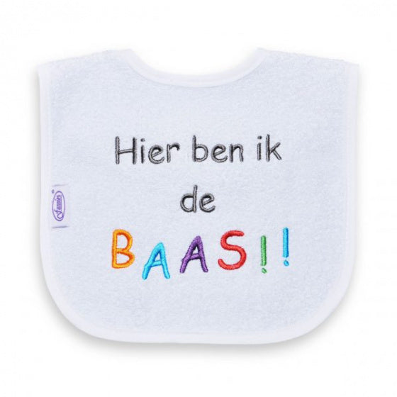 slabber Hier ben ik de Baas! 40 cm katoen wit