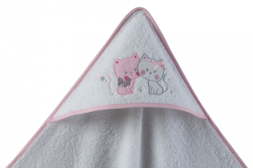 badcape Katjes 100 x 100 cm katoen wit/roze